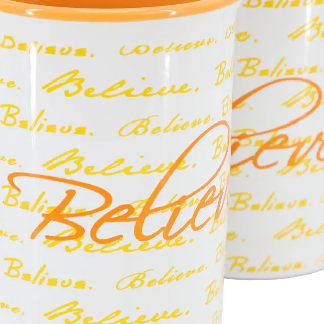 Alt view image 4 of 5 - Gibson Home Inspirational Words Believe 4 Piece 16 Ounce Stoneware Mug Set in Orange