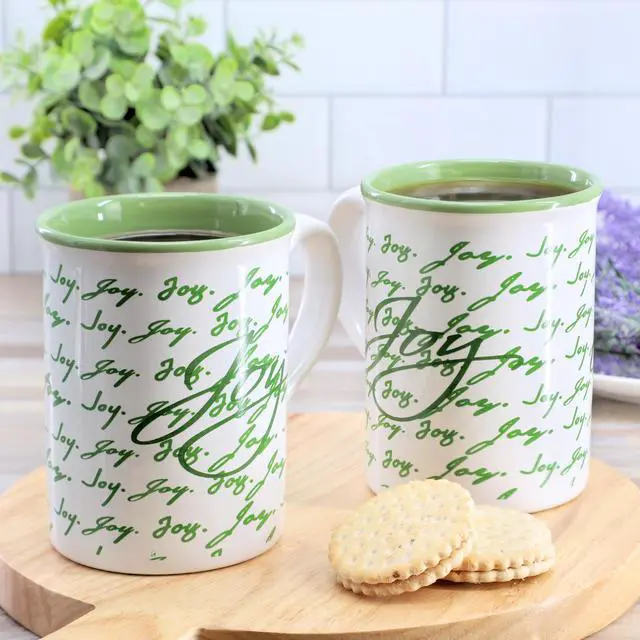 Alt view image 5 of 5 - Gibson Home Inspirational Words Joy 4 Piece 16 Ounce Stoneware Mug Set in Green