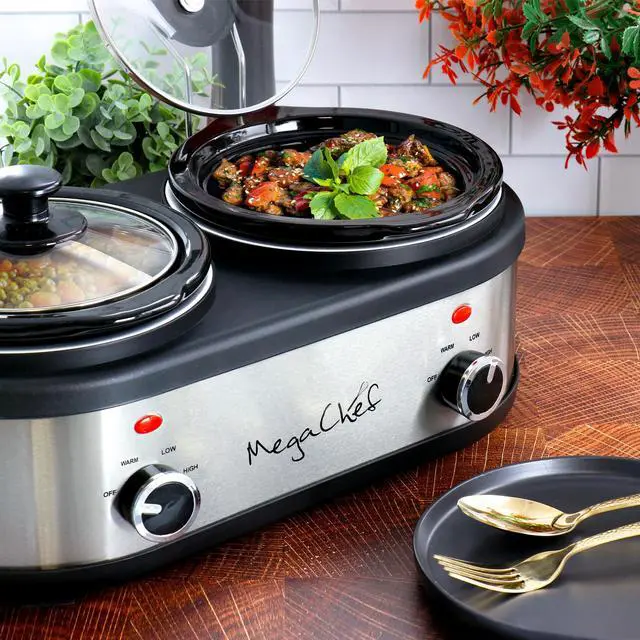 Alt view image 6 of 6 - MegaChef Dual 1.5 Quart Crock Buffet Slow Cooker