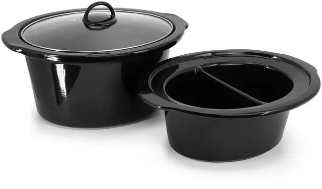 Alt view image 3 of 7 - MegaChef 5.6Liter + 2.5 Liter Split Stainless Steel Electric Slow Cooker in SIlver