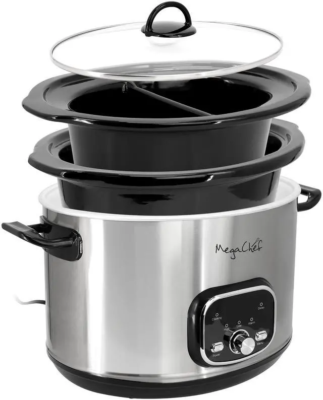 Alt view image 2 of 7 - MegaChef 5.6Liter + 2.5 Liter Split Stainless Steel Electric Slow Cooker in SIlver