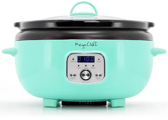 Alt view image 2 of 6 - MegaChef 6.5 Liter Oval Electric Slow Cooker in Turquoise with Black Pot