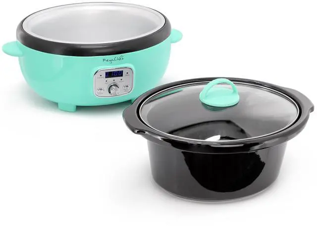 Alt view image 3 of 6 - MegaChef 6.5 Liter Oval Electric Slow Cooker in Turquoise with Black Pot