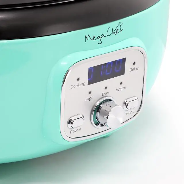 Alt view image 4 of 6 - MegaChef 6.5 Liter Oval Electric Slow Cooker in Turquoise with Black Pot