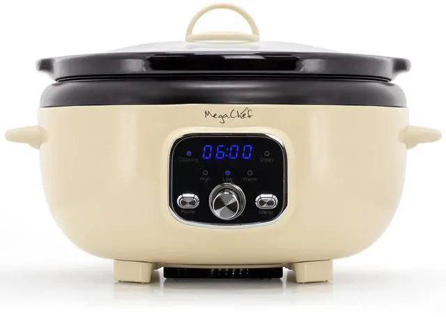 Alt view image 2 of 6 - MegaChef 6.5 Liter Oval Electric Digital Slow Cooker in Cream with Black Pot