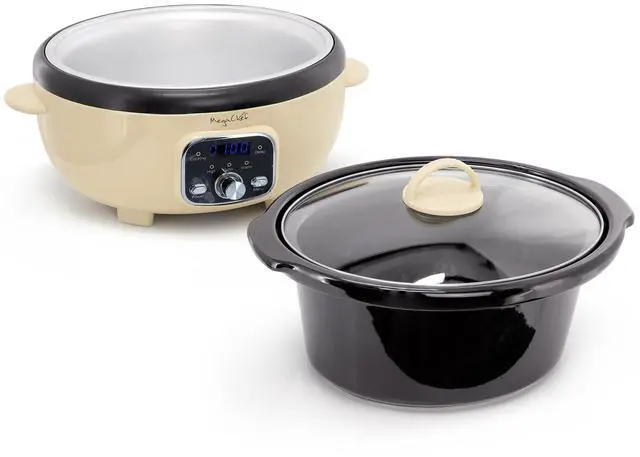 Alt view image 3 of 6 - MegaChef 6.5 Liter Oval Electric Digital Slow Cooker in Cream with Black Pot