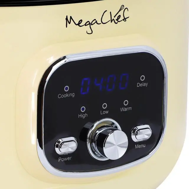 Alt view image 4 of 6 - MegaChef 6.5 Liter Oval Electric Digital Slow Cooker in Cream with Black Pot