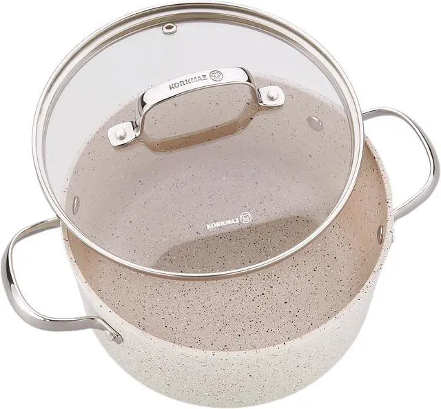 Alt view image 3 of 6 - Korkmaz Granita 3 Liter Aluminum Nonstick Casserole with Lid in Tan
