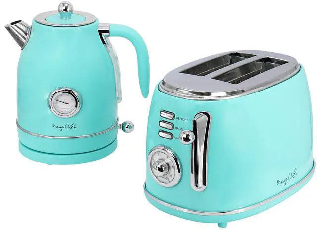 Alt view image 2 of 7 - MegaChef 1.7 Liter Electric Tea Kettle and 2 Slice Toaster Combo in Turquoise