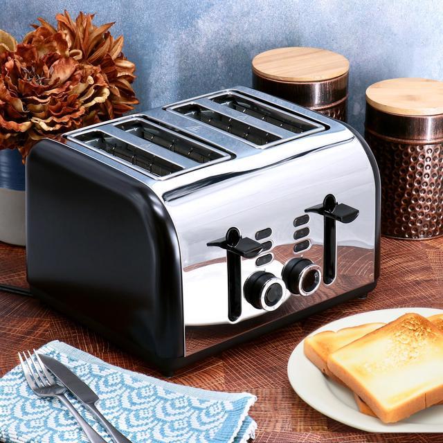 Alt view image 5 of 5 - Redmond 4-Slice Wide Slot 1400W Stainless Steel Toaster in Black
