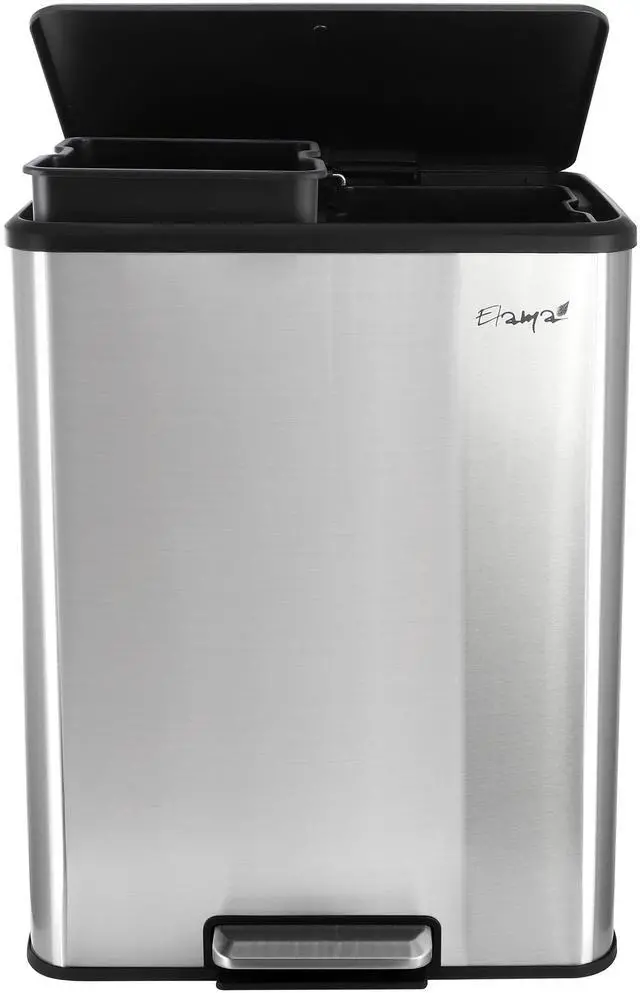 Main image of Elama 60 Liter 2 Compartment Large 8 Gallon Split Stainless Steel Step Trash Bin with Slow Close Mechanism