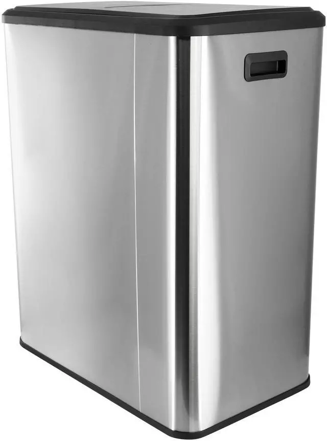 Alt view image 3 of 7 - Elama 60 Liter 2 Compartment Large 8 Gallon Split Stainless Steel Step Trash Bin with Slow Close Mechanism