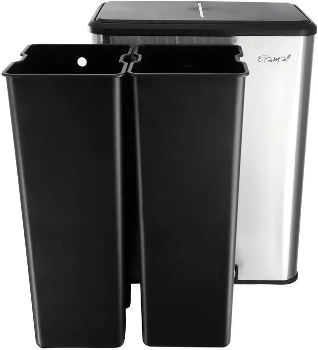 Alt view image 4 of 7 - Elama 60 Liter 2 Compartment Large 8 Gallon Split Stainless Steel Step Trash Bin with Slow Close Mechanism