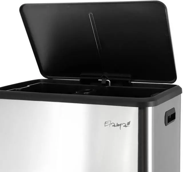 Alt view image 5 of 7 - Elama 60 Liter 2 Compartment Large 8 Gallon Split Stainless Steel Step Trash Bin with Slow Close Mechanism