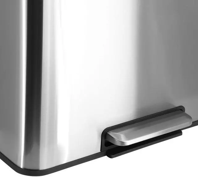 Alt view image 6 of 7 - Elama 60 Liter 2 Compartment Large 8 Gallon Split Stainless Steel Step Trash Bin with Slow Close Mechanism