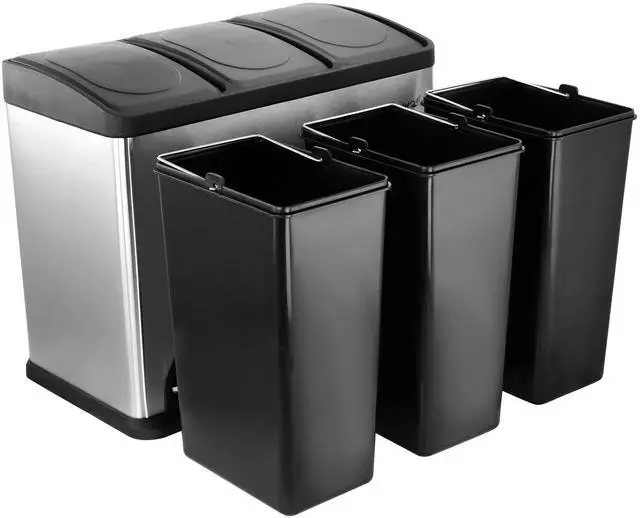 Alt view image 3 of 7 - Elama 3 Section 15 Liter/4 Gallon Each Section Trash and Recycling Step Bin