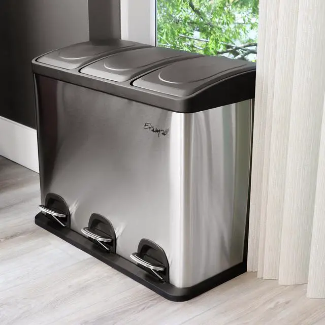 Alt view image 7 of 7 - Elama 3 Section 15 Liter/4 Gallon Each Section Trash and Recycling Step Bin