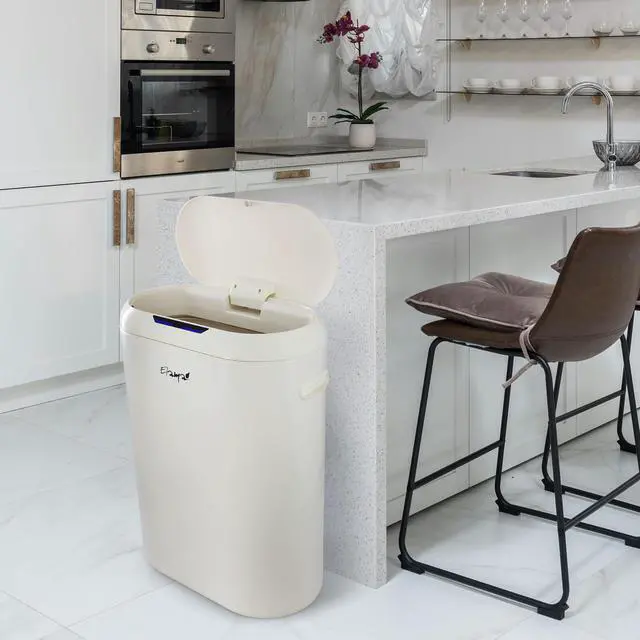 Alt view image 7 of 7 - Elama 13 Gallon Automatic Sensor Hands Free Round Top Trash Can in Black