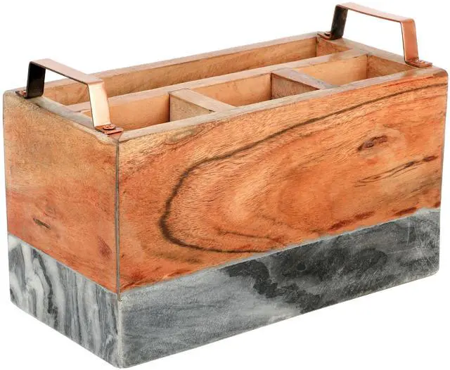 Main image of Laurie Gates California Designs Grey Marble and Acacia Wood Salad Server Holder