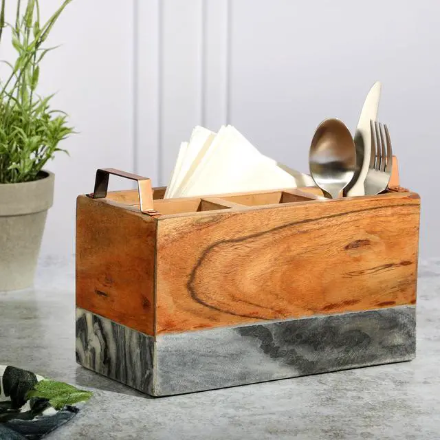 Alt view image 6 of 7 - Laurie Gates California Designs Grey Marble and Acacia Wood Salad Server Holder