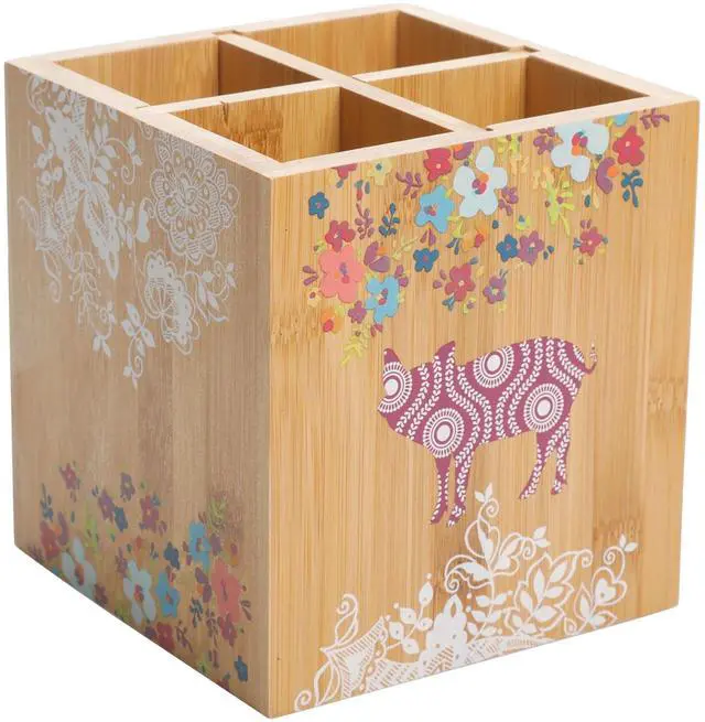 Alt view image 7 of 7 - Gibson Urban Market 5.5 Ince Square Bamboo Utensil Holder in Animal and Floral Print