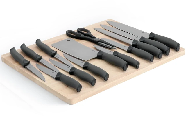 Alt view image 2 of 7 - Oster Lindbergh 14 Piece Stainless Steel Cutlery Knife Set in Black with Cutting Board