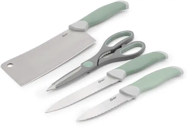 Alt view image 3 of 6 - Oster Linbergh 14 Piece Stainless Steel Cutlery and Cutting Board Set in Green with Soft-Grip Handles