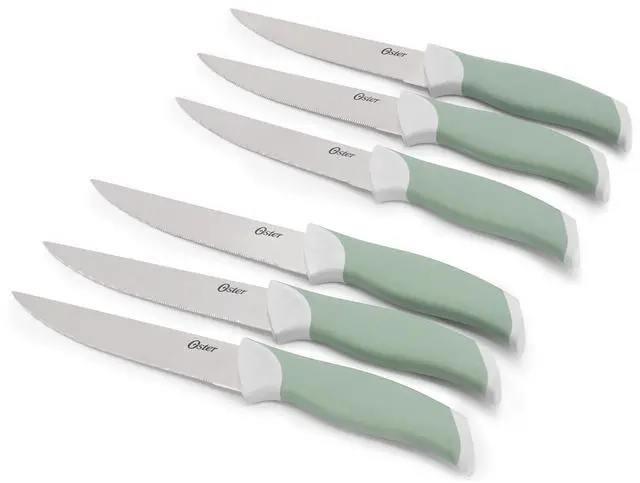 Alt view image 4 of 6 - Oster Linbergh 14 Piece Stainless Steel Cutlery and Cutting Board Set in Green with Soft-Grip Handles