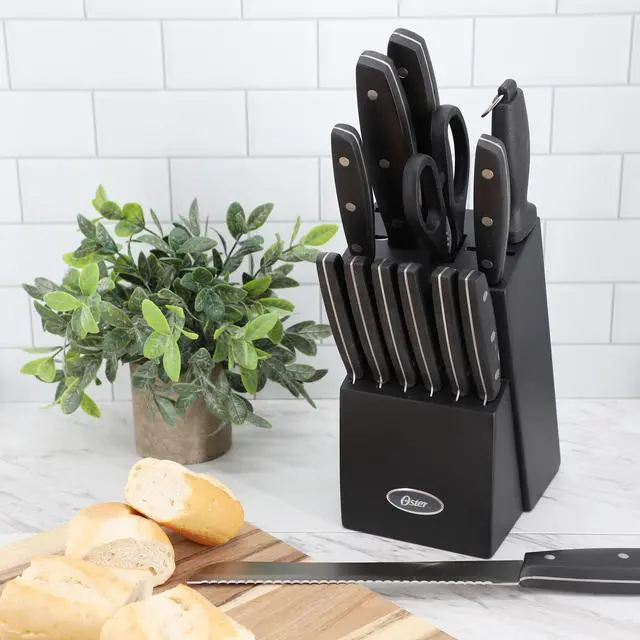 Alt view image 7 of 7 - Oster Riggins 14 Piece Stainless Steel Cutlery Set with Hardwood Storage Block in Black