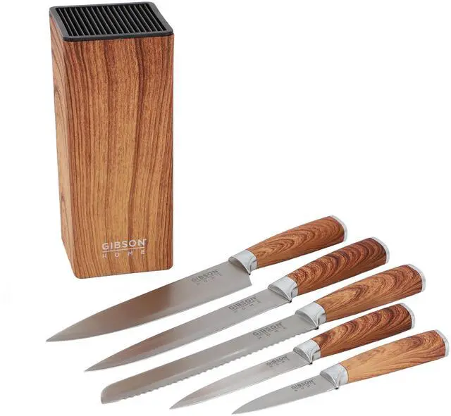 Alt view image 2 of 6 - Gibson Home Jacksboro 6 Piece Stainless Steel Cutlery Set with Block in Brown