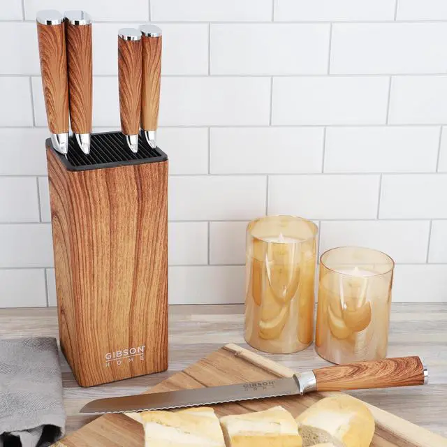 Alt view image 6 of 6 - Gibson Home Jacksboro 6 Piece Stainless Steel Cutlery Set with Block in Brown