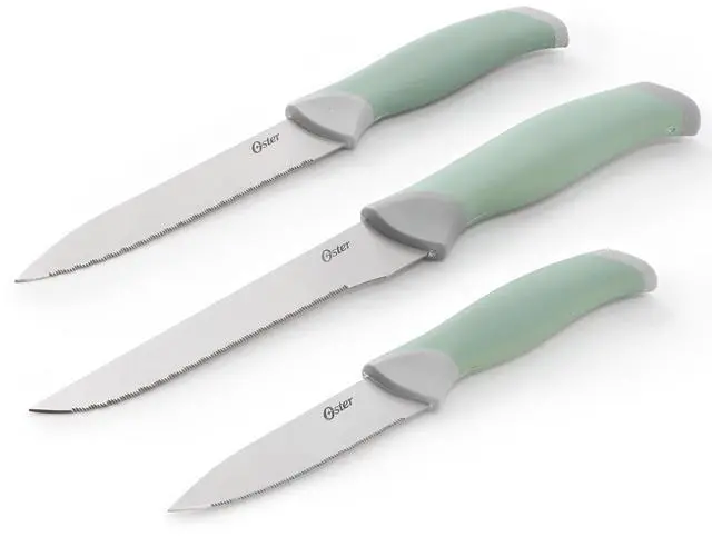 Alt view image 3 of 5 - Oster Lindbergh 14 Piece Stainless Steel Cutlery Set in Green with Soft Grip Handles