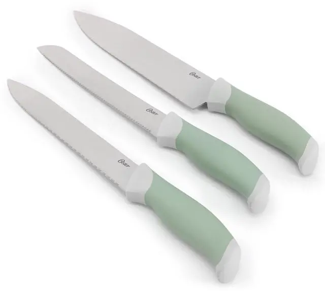 Alt view image 2 of 6 - Oster Linbergh 14 Piece Stainless Steel Cutlery and Cutting Board Set in Green with Soft-Grip Handles