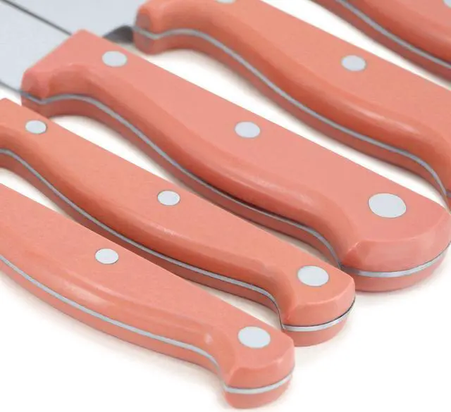 Alt view image 4 of 7 - Martha Stewart Everyday Keswick 7 Piece Stainless Steel Cutlery and Wood Block Set in Coral