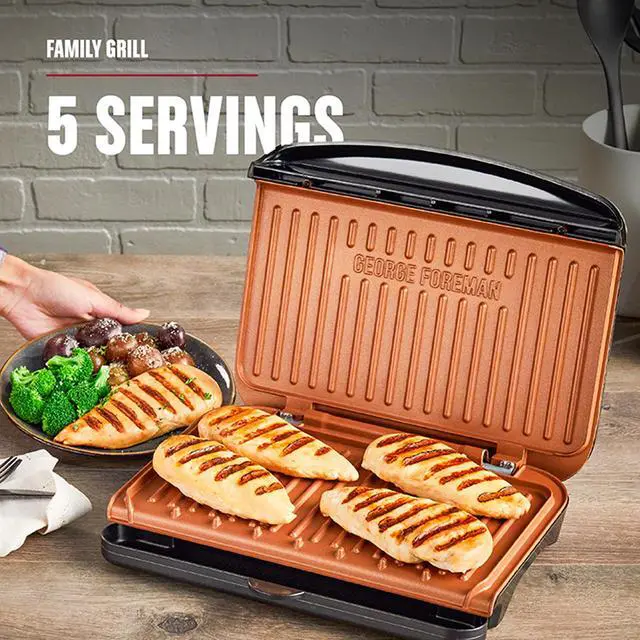Alt view image 3 of 7 - George Foreman Family Size 5 Serving Nonstick Compact Electric Indoor Grill in Black