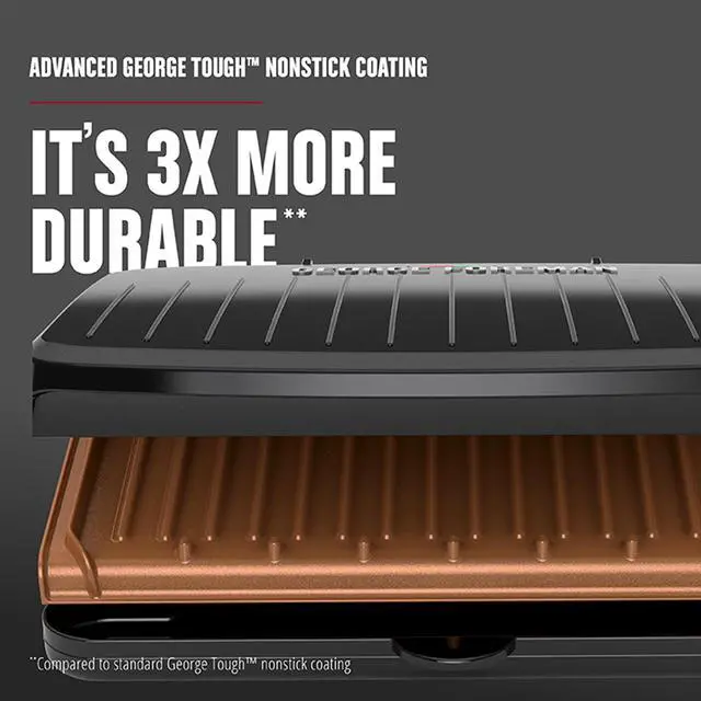 Alt view image 6 of 7 - George Foreman Family Size 5 Serving Nonstick Compact Electric Indoor Grill in Black