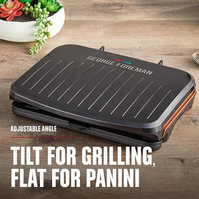 Alt view image 7 of 7 - George Foreman Family Size 5 Serving Nonstick Compact Electric Indoor Grill in Black