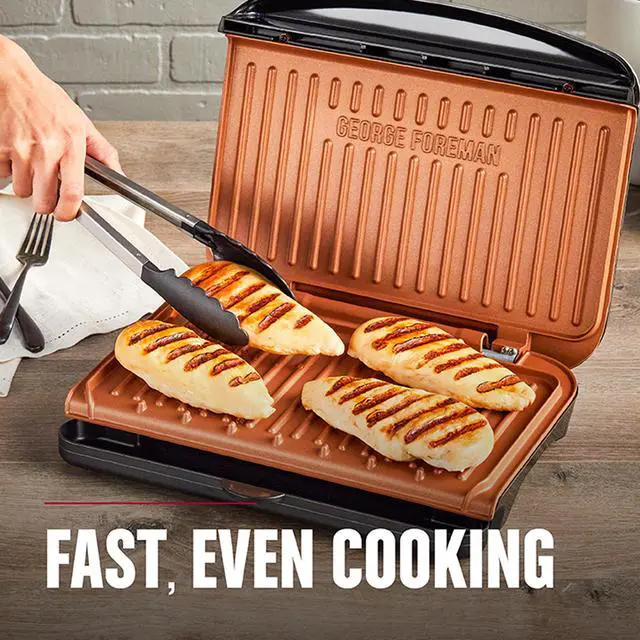 Alt view image 5 of 7 - George Foreman Family Size 5 Serving Nonstick Compact Electric Indoor Grill in Black