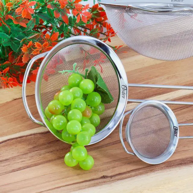 Alt view image 5 of 5 - Oster Baldwyn 3 Piece Stainless Steel Mesh Strainer Set in Silver