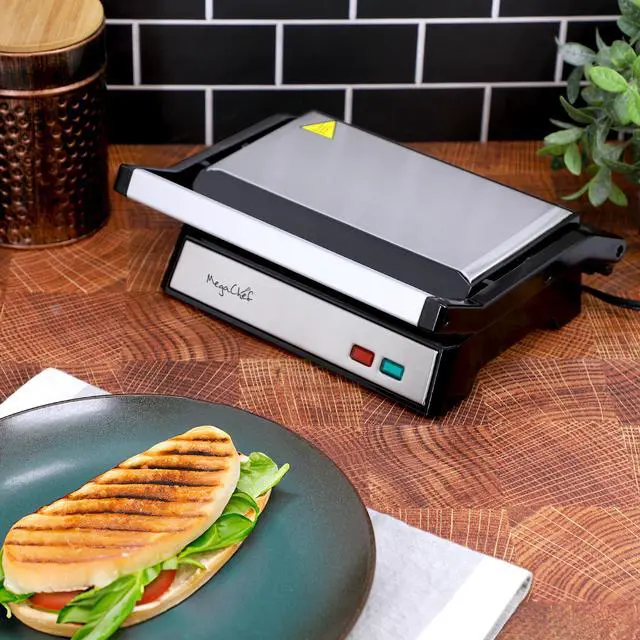 Alt view image 7 of 7 - MegaChef Electric Dual Plate Non-Stick Panini Grill Contact Press with Drip Tray