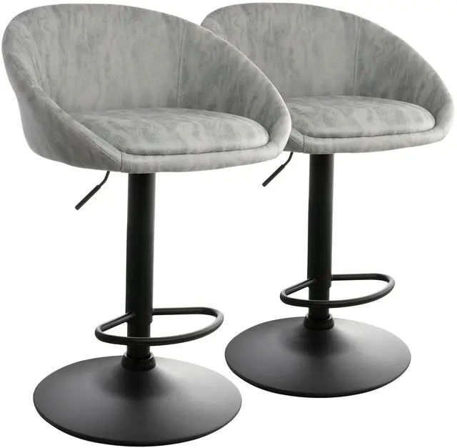 Main image of Elama 2 Piece Cloth Adjustable Bar Stool Set in Gray with Black Base