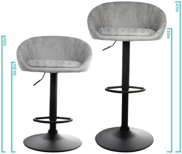 Alt view image 6 of 8 - Elama 2 Piece Cloth Adjustable Bar Stool Set in Gray with Black Base