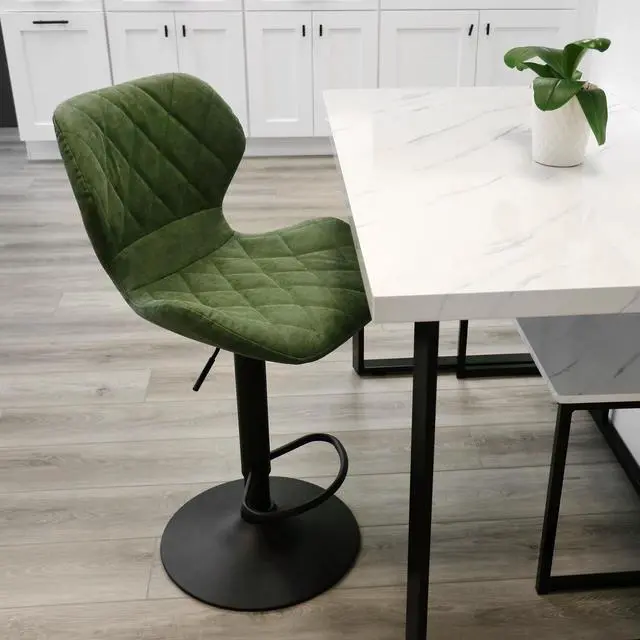 Alt view image 7 of 8 - Elama Vintage Faux Leather Adjustable Bar Stool in Green with Black Base