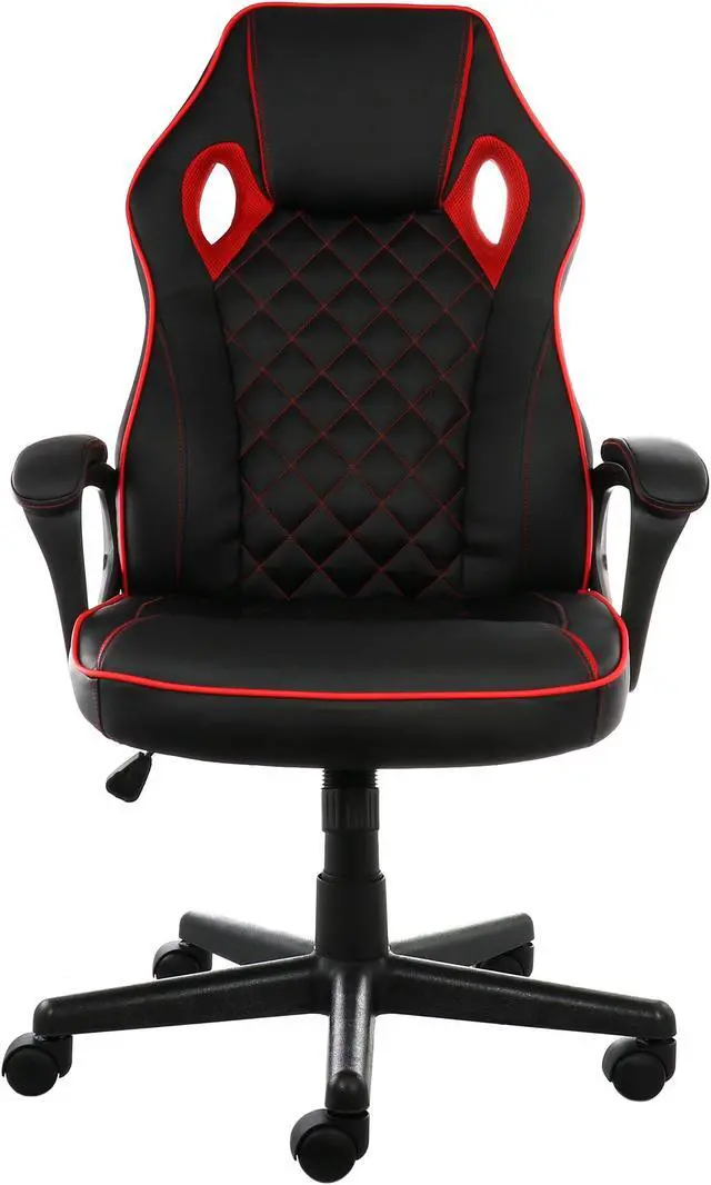 Alt view image 2 of 6 - Elama High Back Adjustable Faux Leather Office Chair in Black and Red Trim