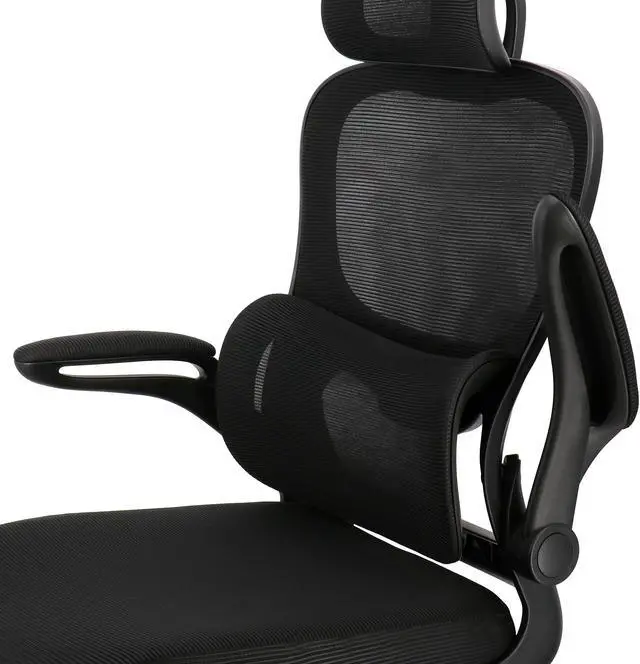 Alt view image 7 of 9 - Elama High Back Adjustable Mesh and Fabric Office Chair in Black on Black with Metal Base and Adjustable Head Rest