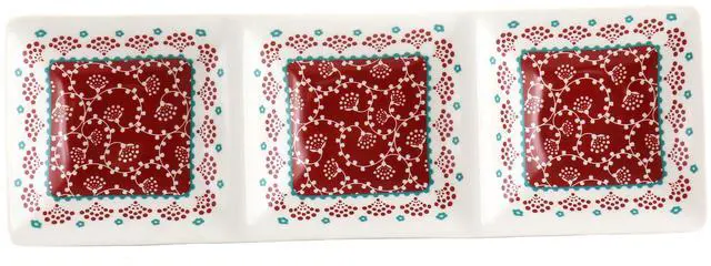 Main image of Gibson Home Village Vines 13.5 Inch Ceramic Rectangular 3 Section Tray in Red