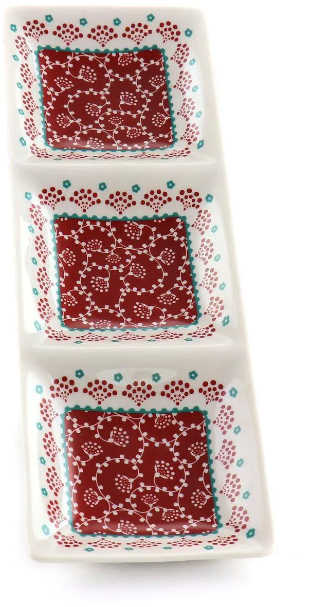 Alt view image 2 of 6 - Gibson Home Village Vines 13.5 Inch Ceramic Rectangular 3 Section Tray in Red