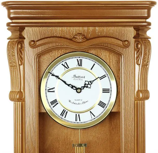 Alt view image 4 of 6 - Bedford Clock Collection Golden Oak Chiming Pendulum Wall Clock