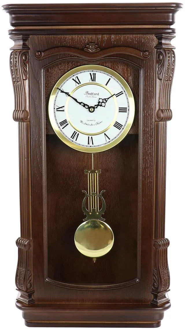 Main image of Bedford Clock Collection Chestnut Chiming Pendulum Wall Clock