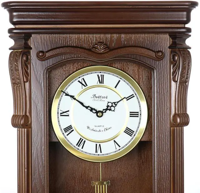 Alt view image 4 of 6 - Bedford Clock Collection Chestnut Chiming Pendulum Wall Clock